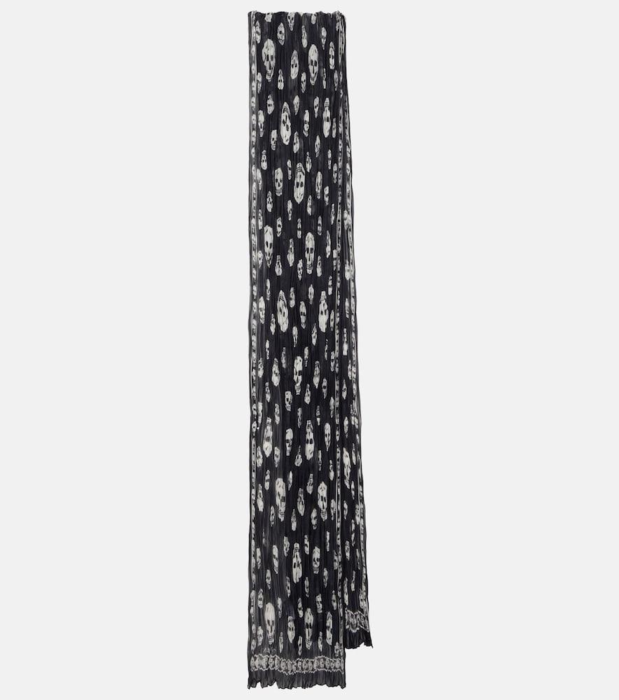 mcqueen skull pleated silk scarf