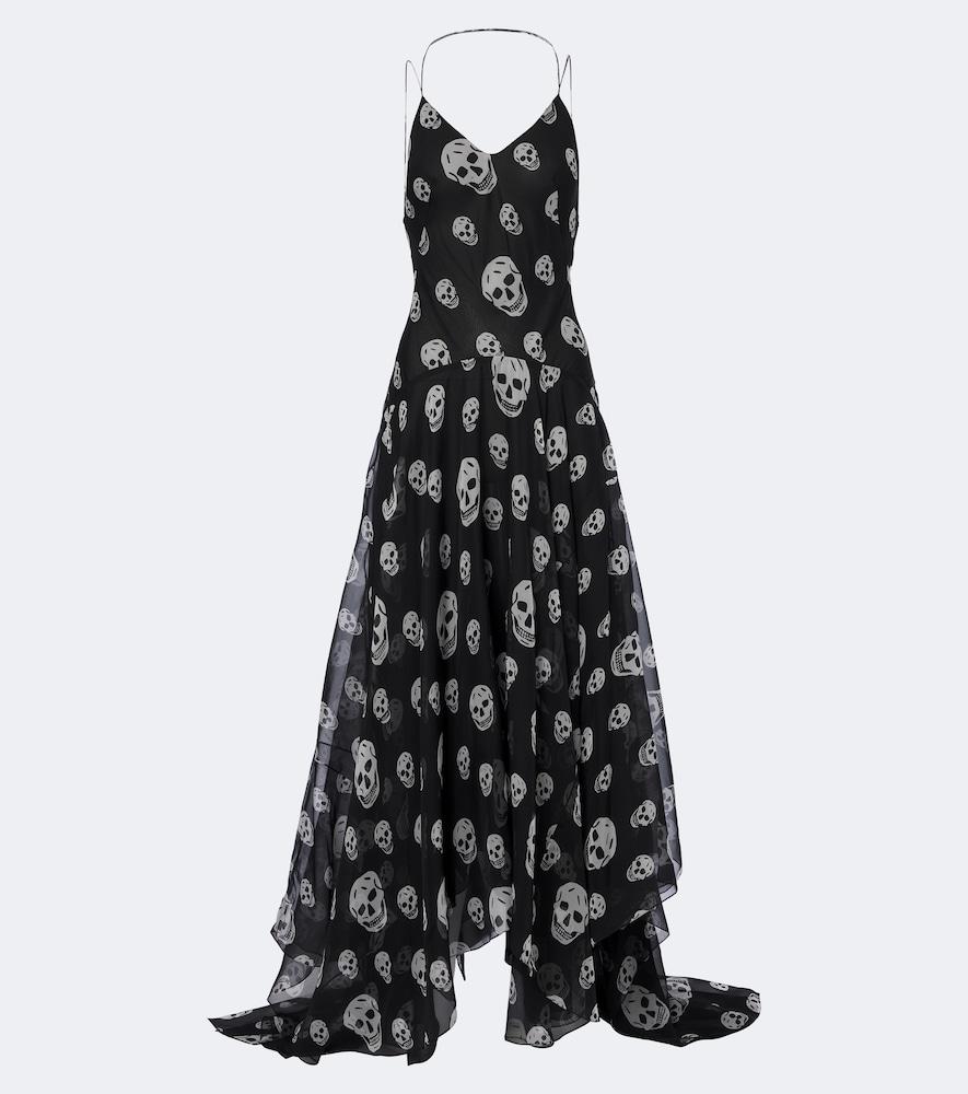 mcqueen skull silk chiffon maxi dress