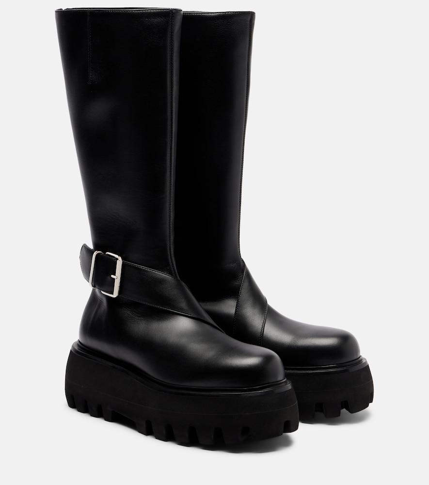 mcqueen sofa buckle leather knee-high boots