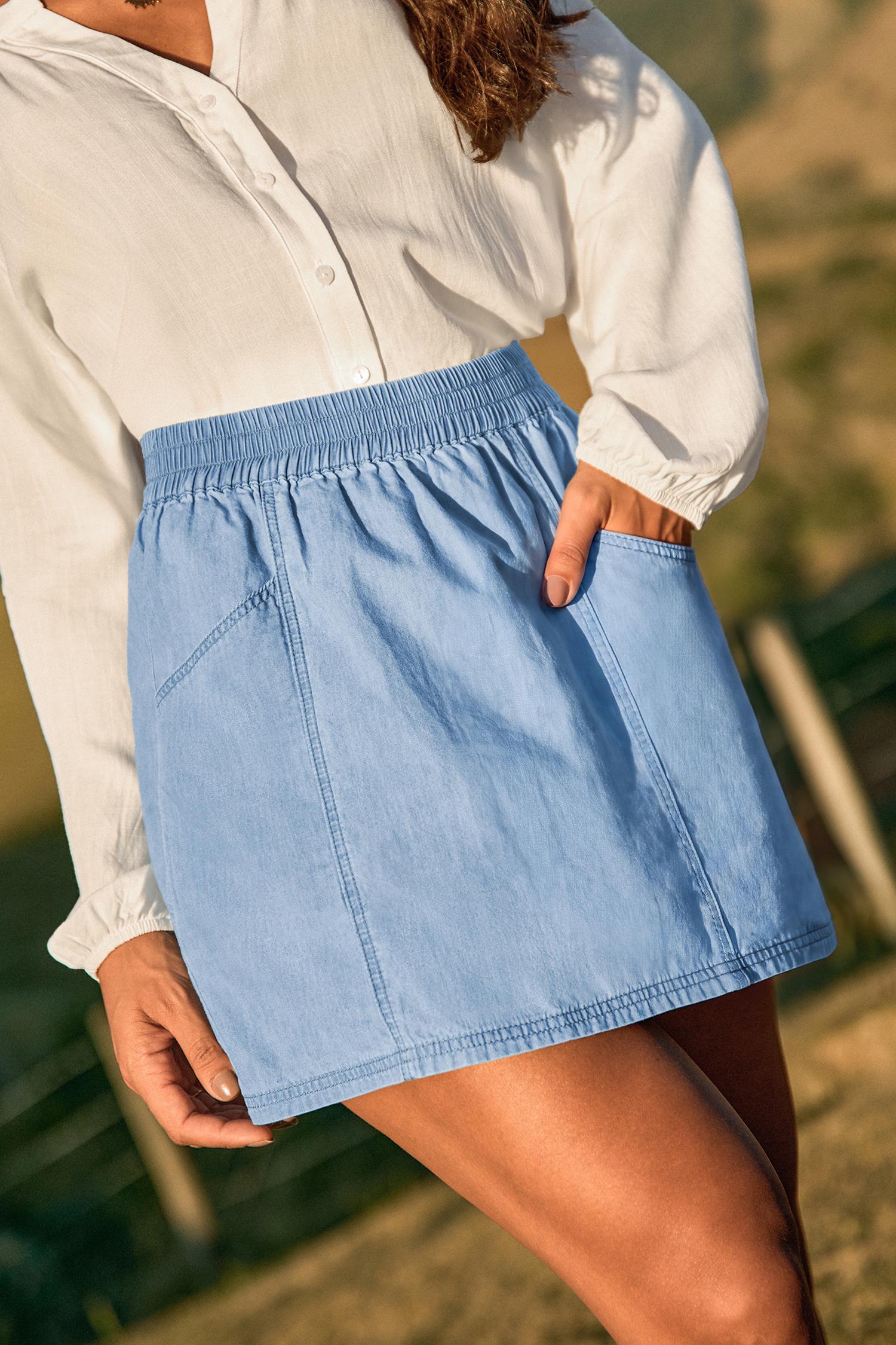 meet cute light wash denim mini skirt - l
