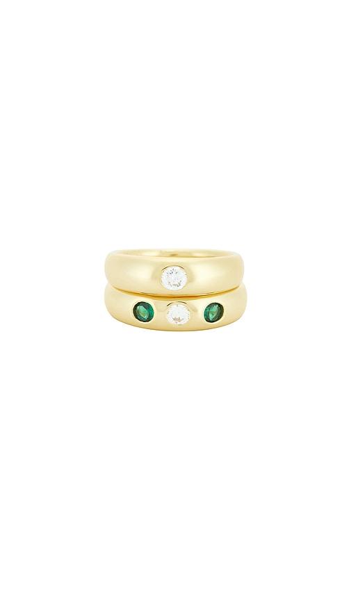 mega emerald and clear cz pinky ring set of 2 in metallic gold. - size 3 (also in 3.5, 4)