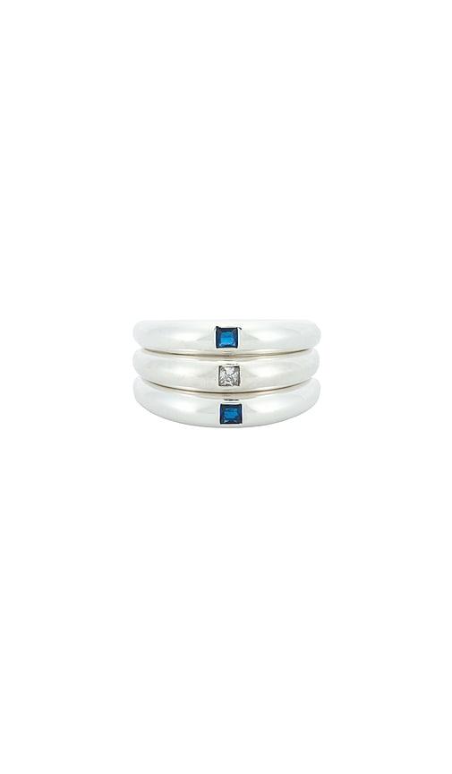 mega gypsy blue stacked ring in metallic silver. - size 6 (also in 7, 8)