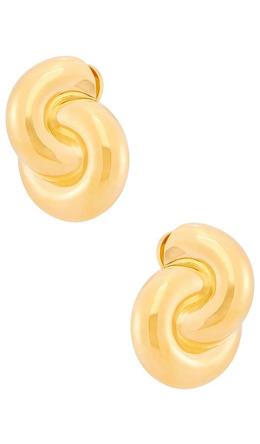 mega jumbo double knot earrings in metallic gold.