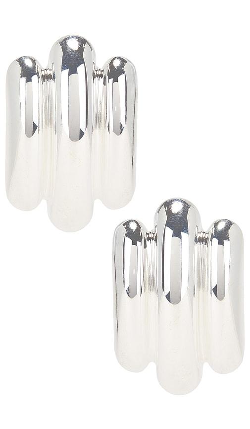 mega les tubes earrings in metallic silver.