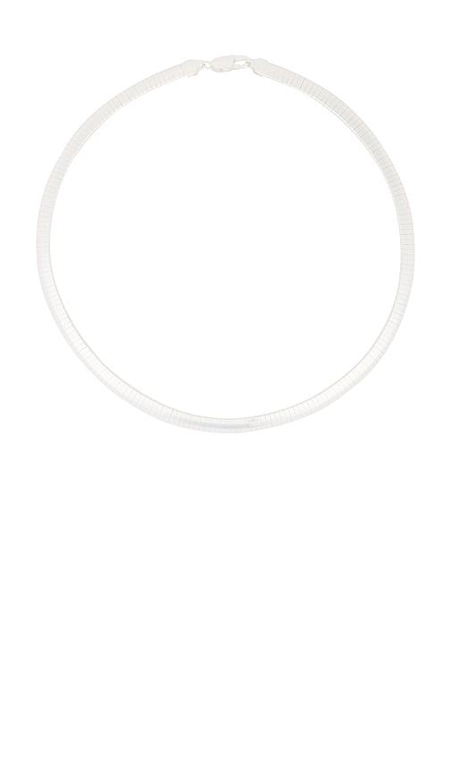 mega omega 8 necklace in metallic silver.