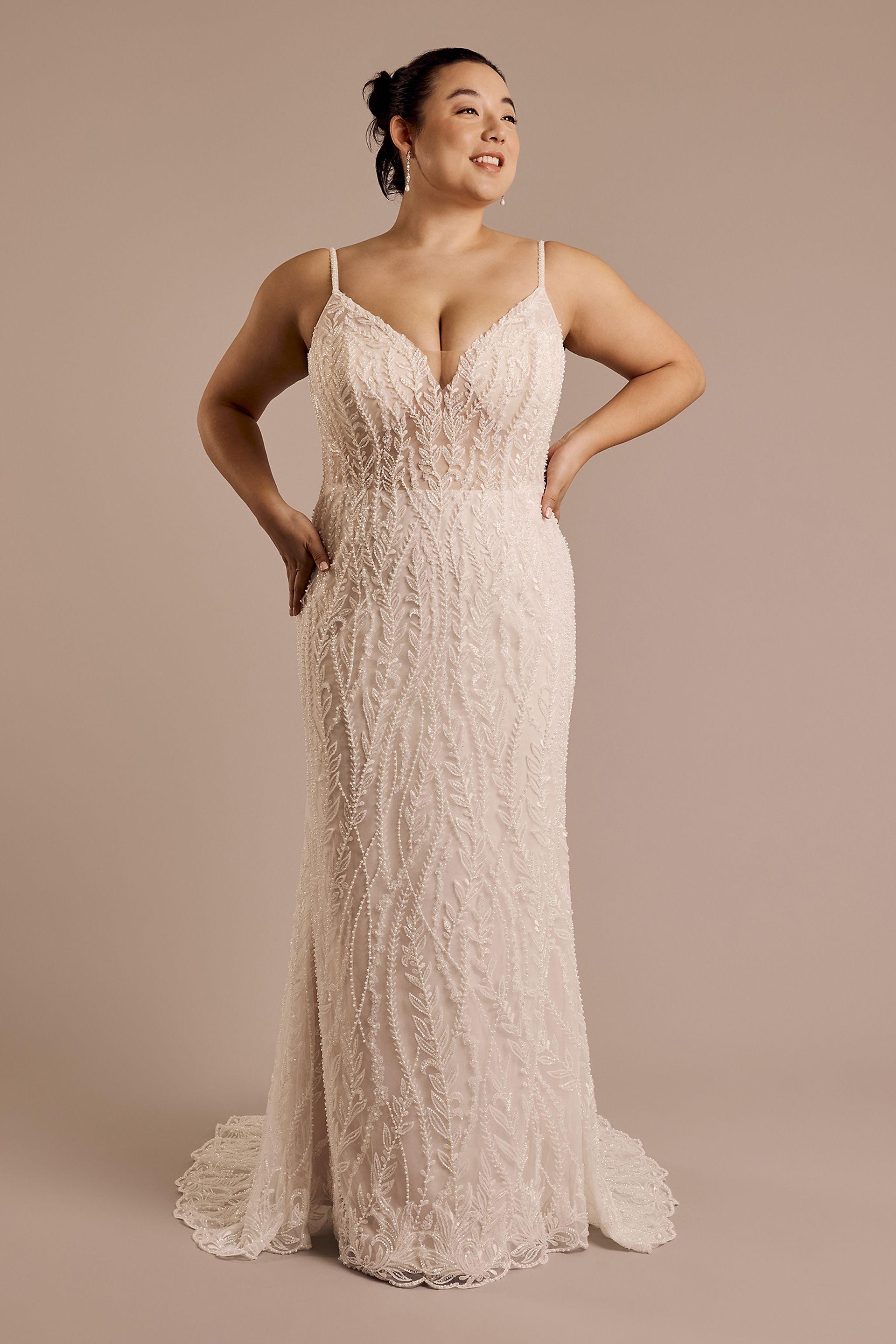 melissa sweet beaded v-neck sheath wedding dress in ivory/sand size: 24w david's bridal