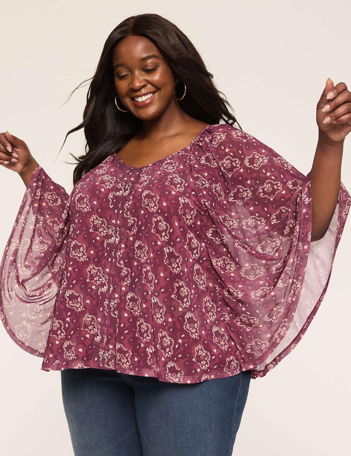mesh v-neck circle drama top