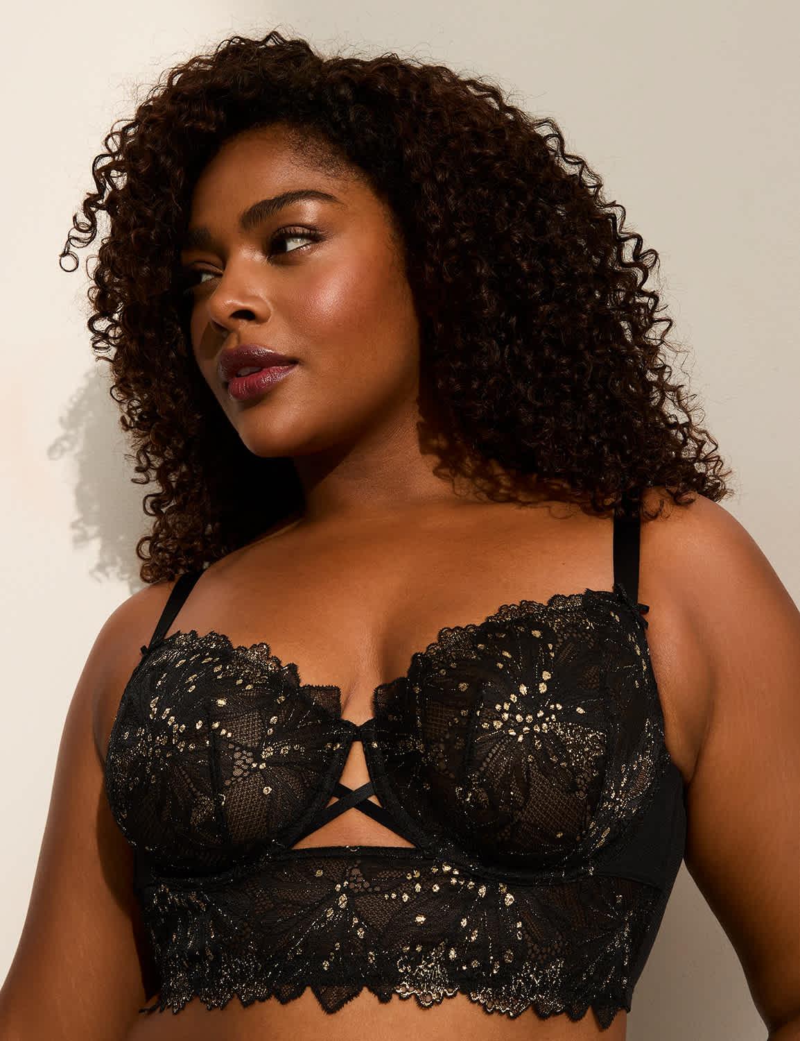metallic lace unlined longline balconette bra