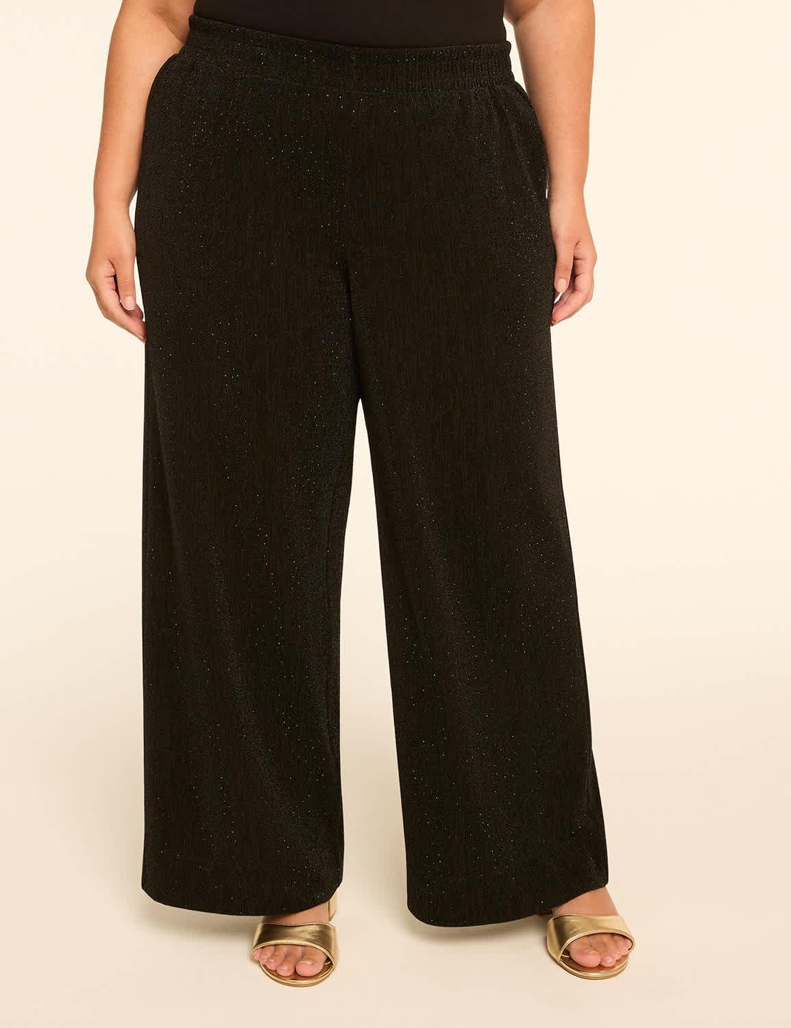 metallic pull-on relaxed straight pant