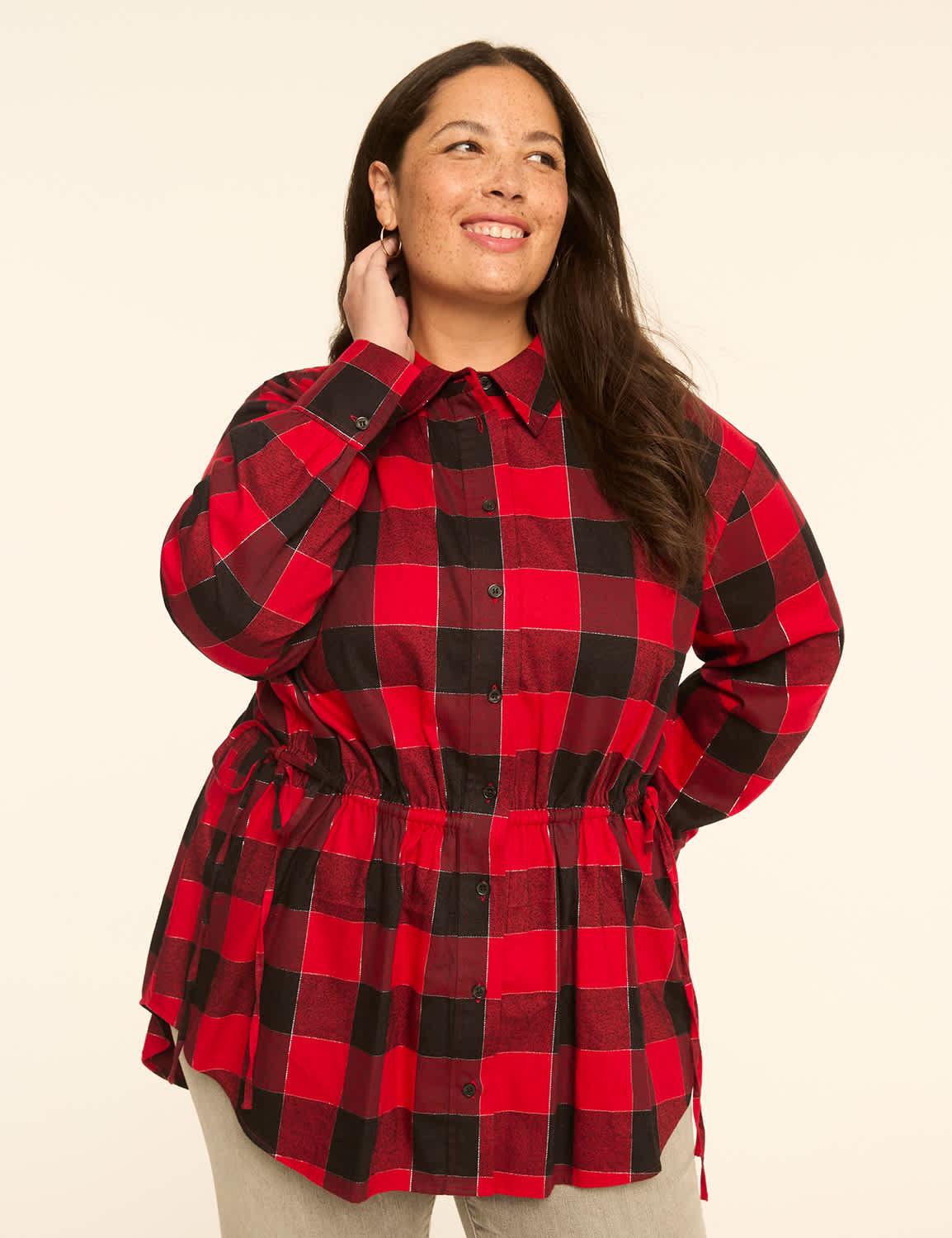 metallic tie-waist button-down tunic top