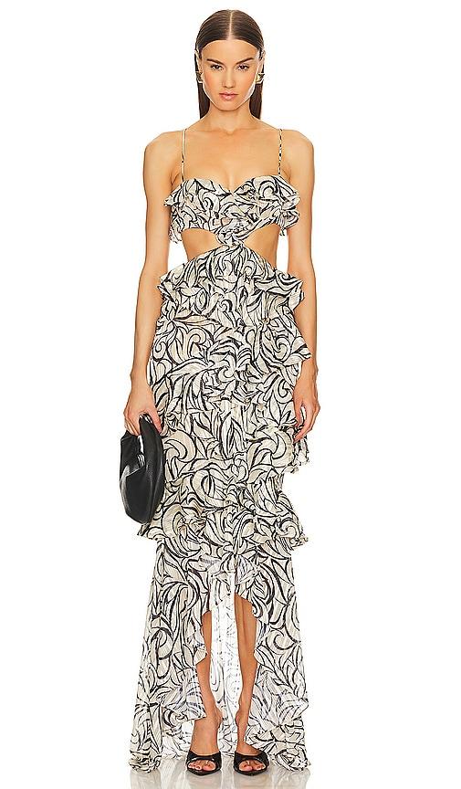 michael costello x revolve abby gown in black,white. - size s (also in xl)