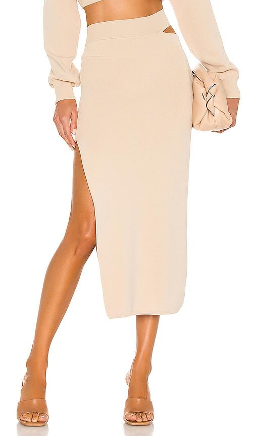michael costello x revolve cut out knit midi skirt in beige. - size l (also in m, s, xl, xs)