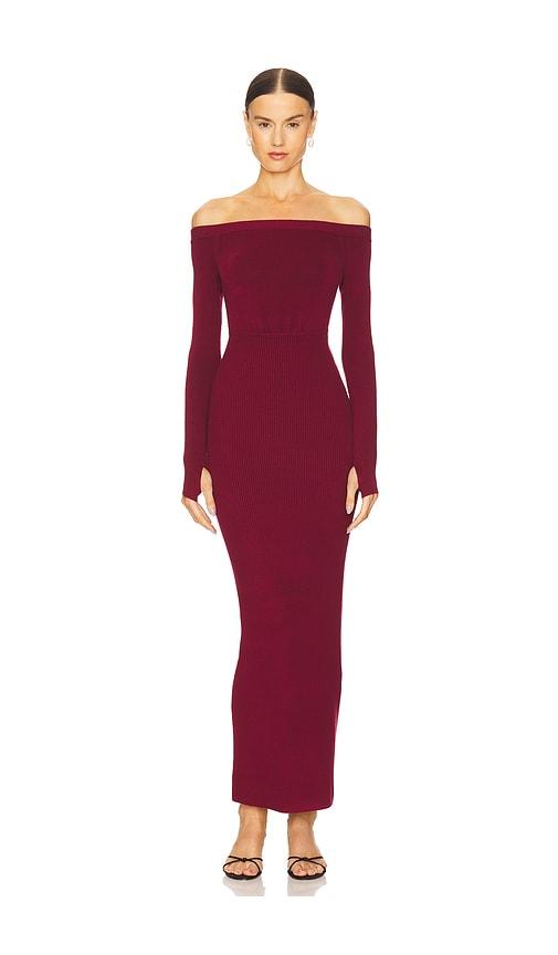 michael costello x revolve off shoulder bodycon maxi dress in burgundy. - size m (also in xs, s)