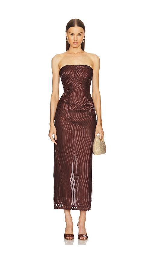 michael costello x revolve opal midi dress in chocolate. - size l (also in s, xs)