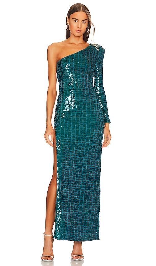 michael costello x revolve rumi gown in teal. - size xxs (also in xs)