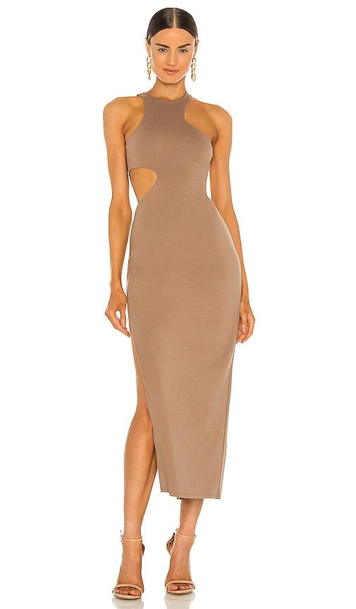 michael costello x revolve rylan midi dress in taupe. - size l (also in m, xl)