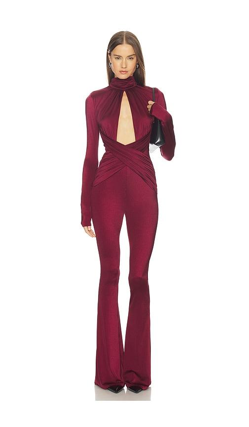 michael costello x revolve salima jumpsuit in burgundy. - size l (also in xxs)
