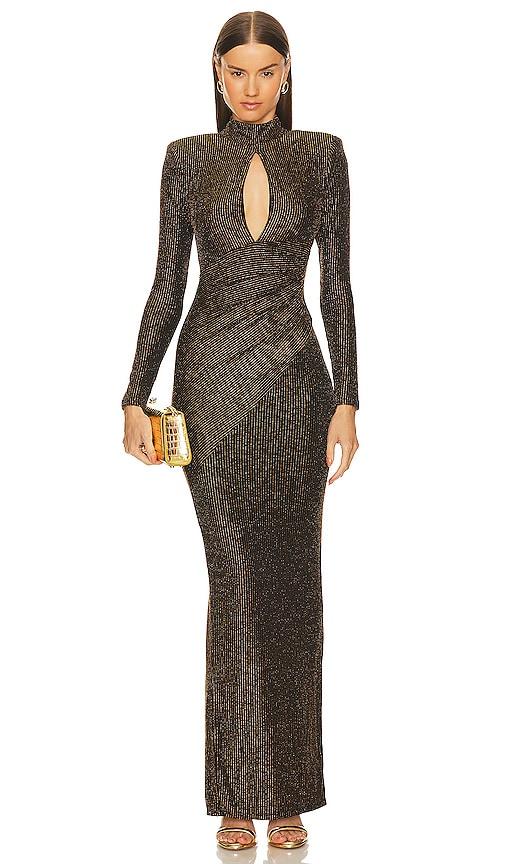 michael costello x revolve winnie gown in black,metallic gold. - size m (also in xxs, xs, s)