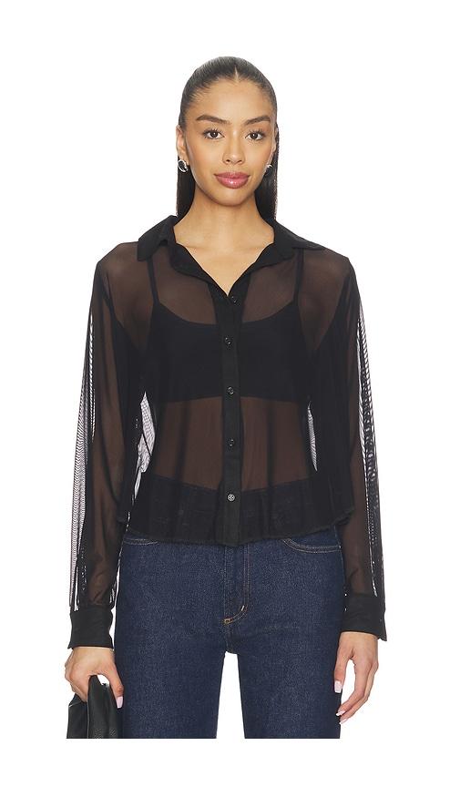 michael lauren alameda mesh long sleeve button up in black. - size m (also in s, xl)