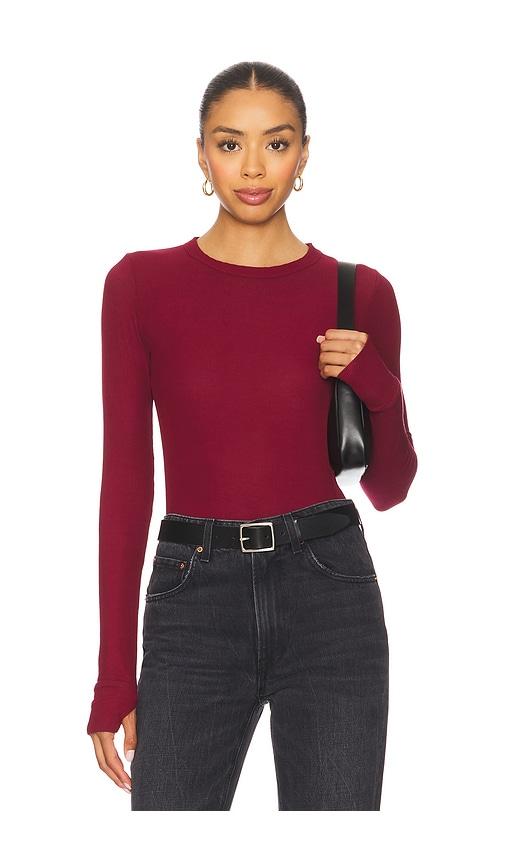 michael lauren alick long sleeve fitted top in burgundy. - size m (also in s)