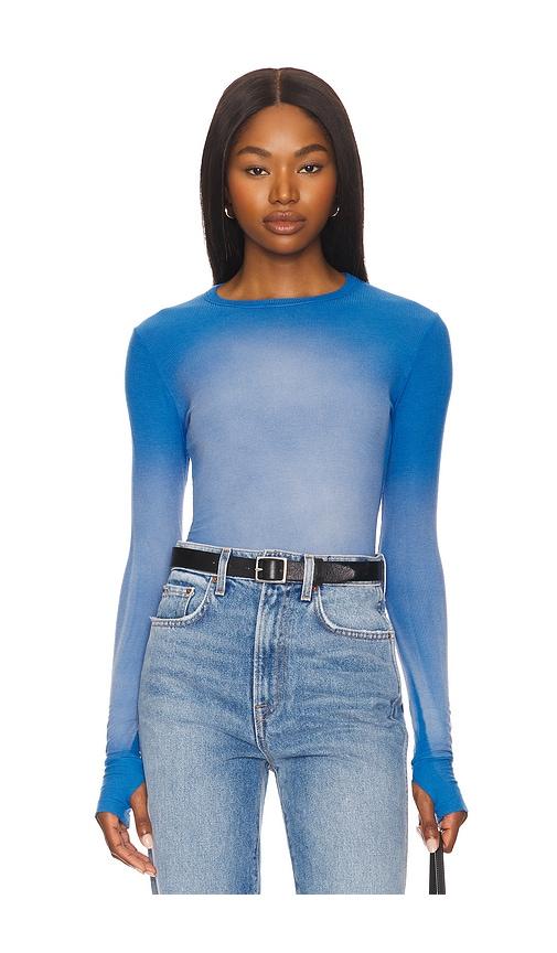 michael lauren alick long sleeve fitted top with thumbhole in blue. - size m (also in xs, s)