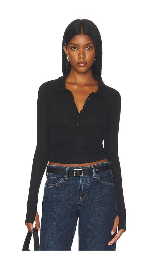 michael lauren bartlet long sleeve polo henley in black. - size l (also in m, s, xs)