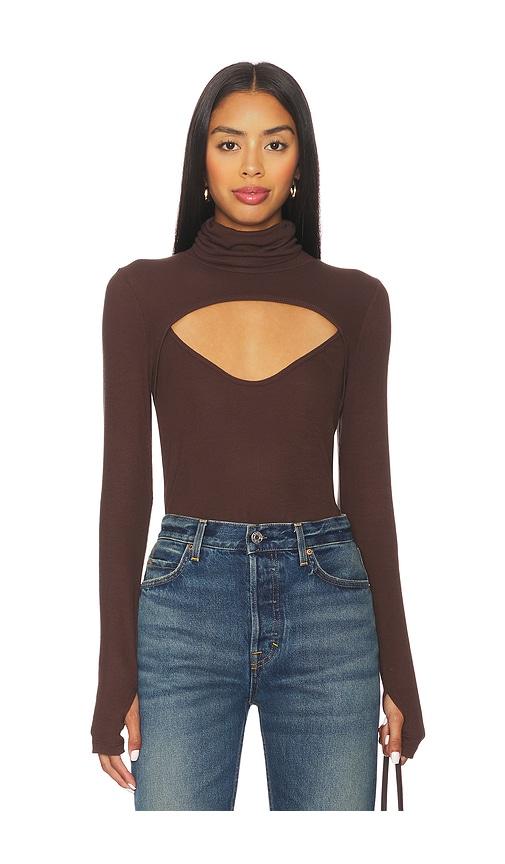 michael lauren cade long sleeve top turtle neck top in brown. - size l (also in s, xs, m)