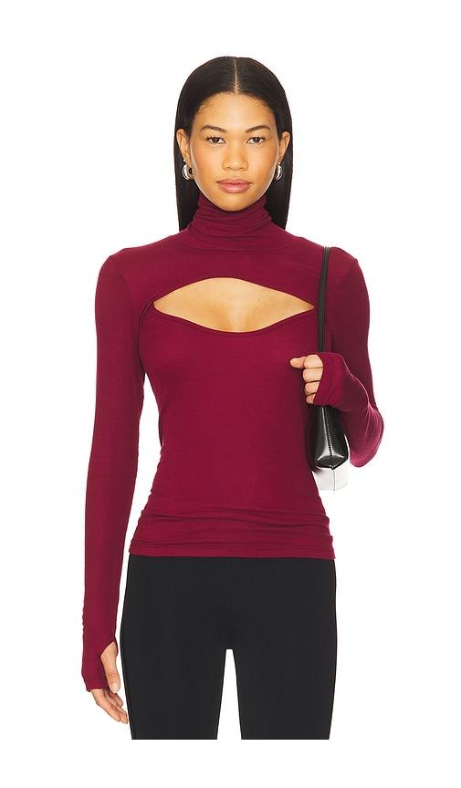 michael lauren cade long sleeve turtleneck top in burgundy. - size l (also in s, xs, m)