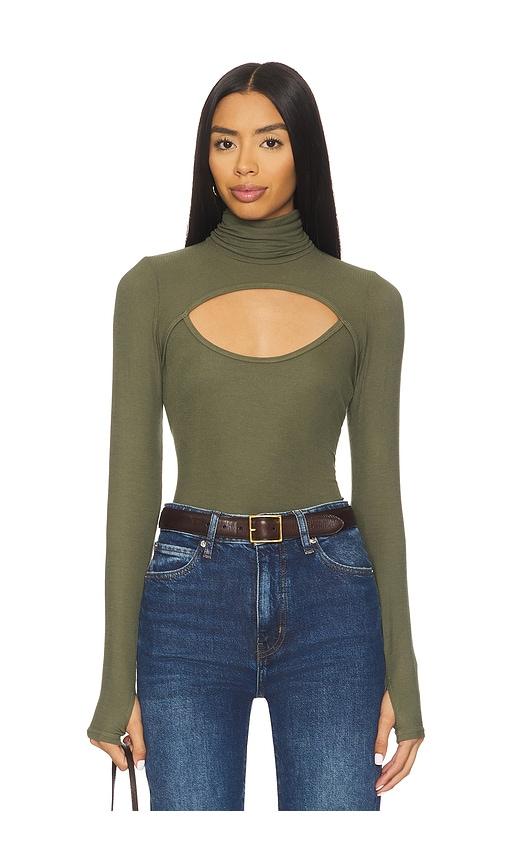 michael lauren cade long sleeve turtleneck top in green. - size m (also in xs, s)