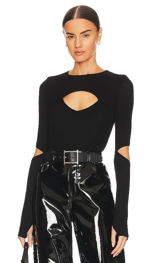 michael lauren houston long sleeve fitted top in black. - size l (also in xs, s, m)