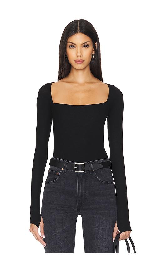 michael lauren kaleb long sleeve w/ square neckline double layered top in black. - size m (also in s, xs)