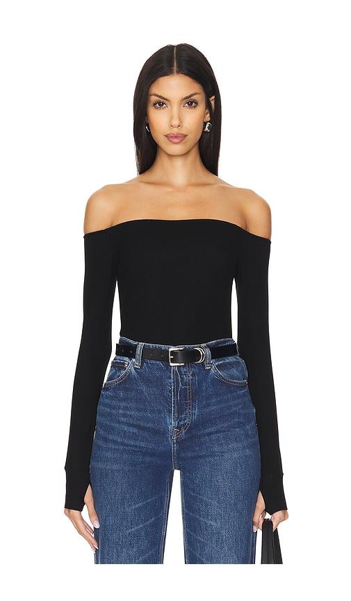 michael lauren lanny off shoulder long sleeve top double layered top in black. - size l (also in xs, s, m)