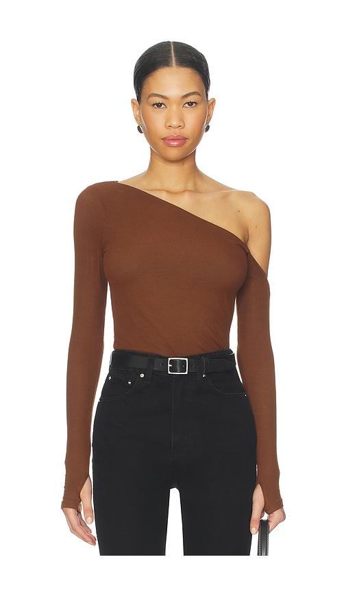 michael lauren magdaleno asymmetrical cold shoulder top in cognac. - size l (also in s, xl, xs)