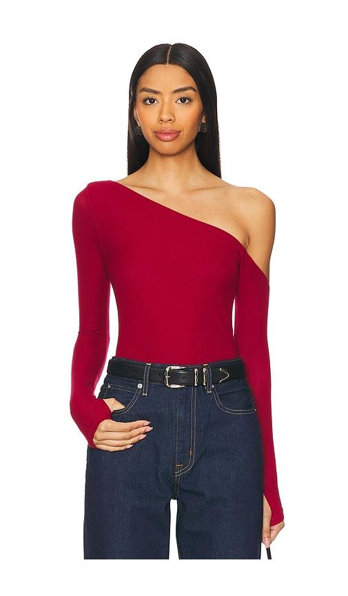 michael lauren magdaleno asymmetrical fitted cold shoulder long sleeve top in red. - size m (also in s, xl, xs)