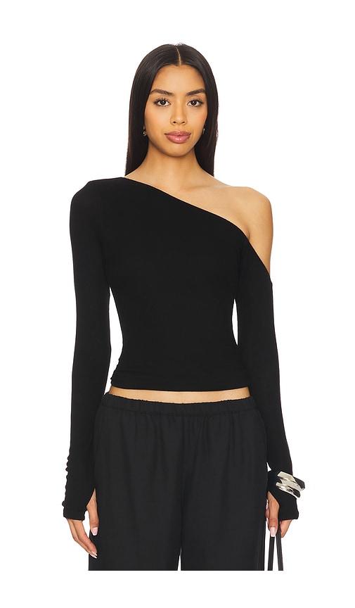 michael lauren magdaleno long sleeve asymmetrical fitted cold shoulder top in black. - size l (also in xs, s, m, xl)