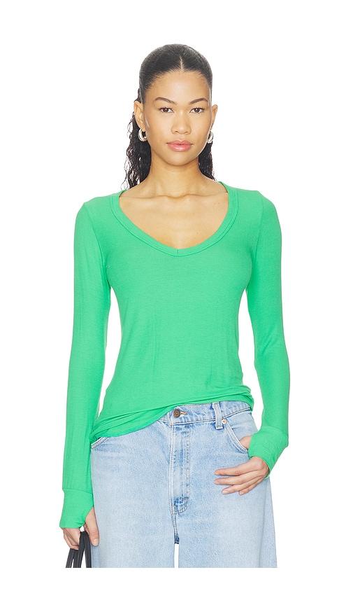 michael lauren otis long sleeve fitted v-neck in green. - size l (also in m, s, xl, xs)
