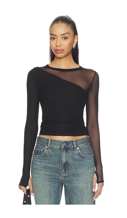 michael lauren solita long sleeve asymmetrical top in black. - size m (also in s, xs)
