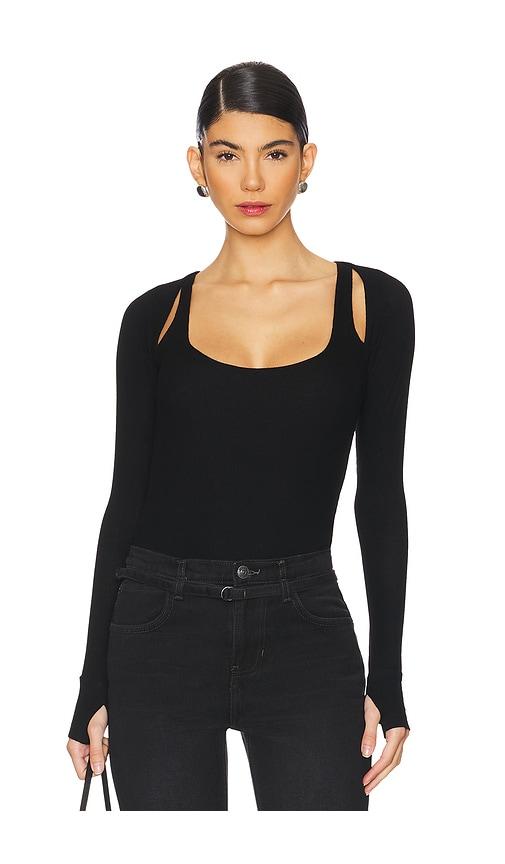 michael lauren stanfield long sleeve fitted scoop neck with cutouts in black. - size l (also in m, s, xl, xs, xxl)