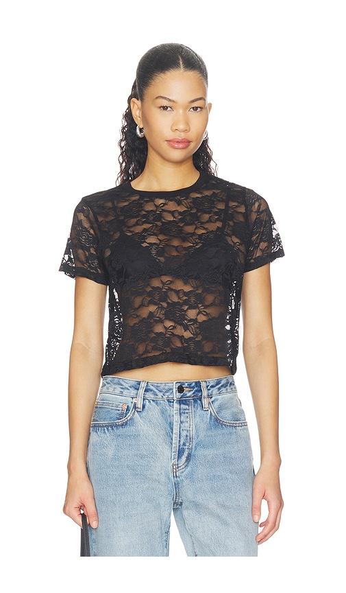 michael lauren tyrique shortsleeve crop baby tee in black. - size l (also in m, s, xs)