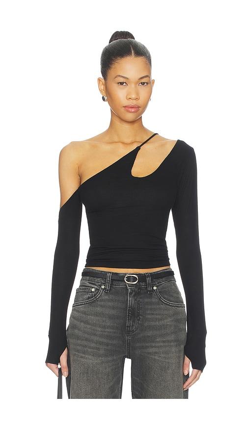 michael lauren usher asymmetrical longsleeve top in black. - size l (also in xs, s, m)