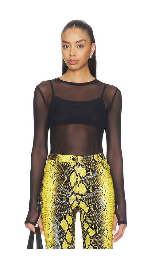 michael lauren vero long sleeve fitted mesh top in black. - size m (also in s, xs)