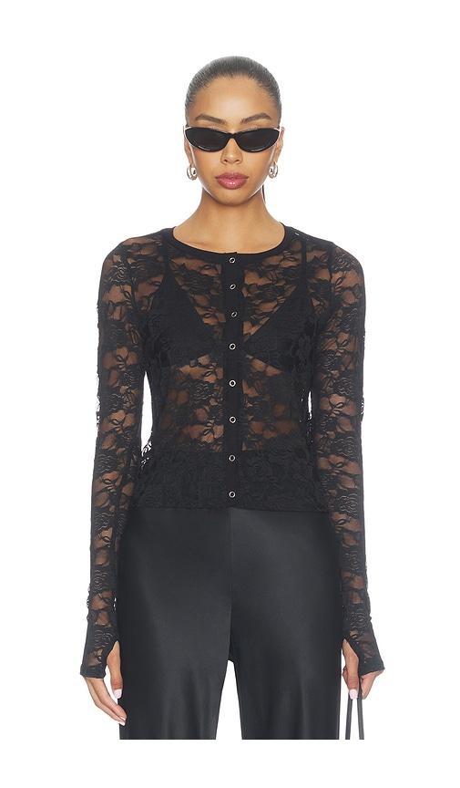 michael lauren vesca lace snap front long sleeve in black. - size l (also in m, s, xl, xs)