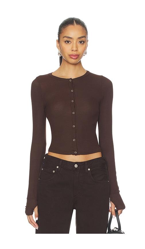 michael lauren vesca snap front tee in brown. - size l (also in xs)