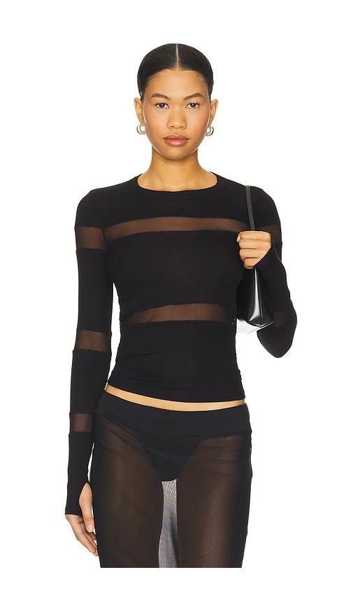 michael lauren vex long sleeve fitted top in black. - size l (also in xs, s, m)