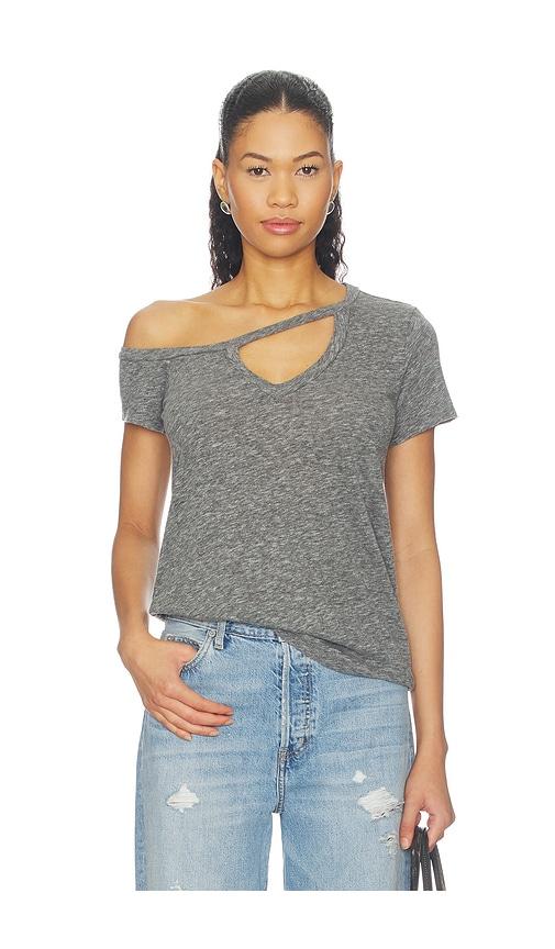 michael lauren zire aysmmetrical cold shoulder v-neck keyhole tee in grey. - size l (also in xs, s, m)