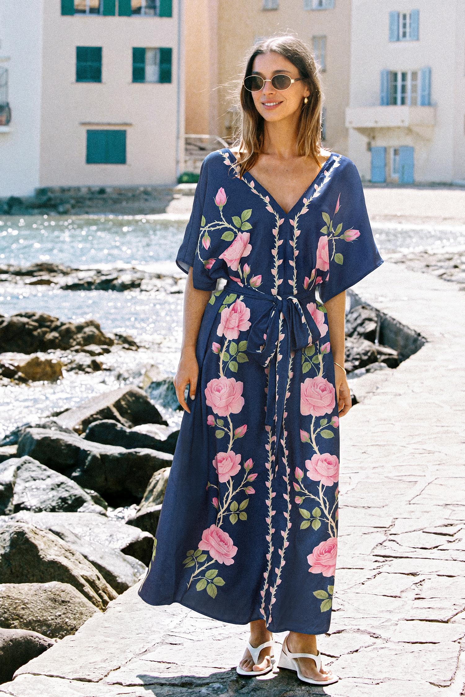 midnight rose floral maxi dress - l