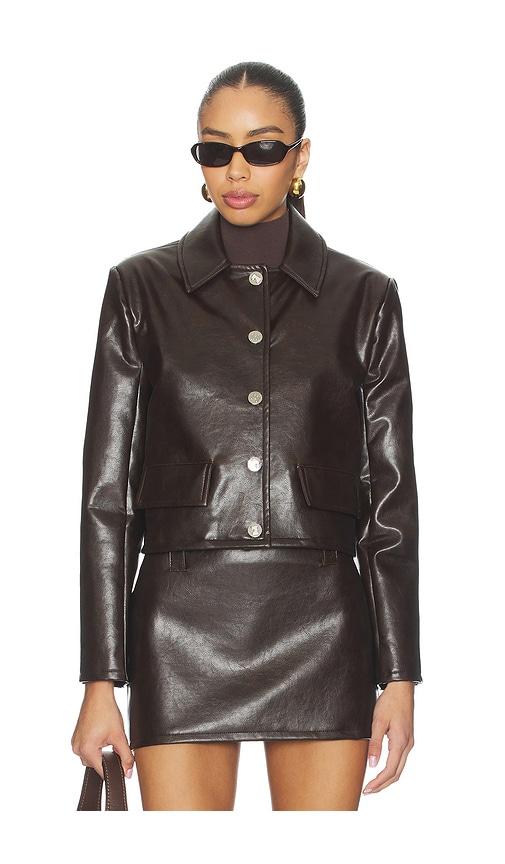 milkwhite cropped faux leather jacket in brown. - size l (also in m, s, xs)