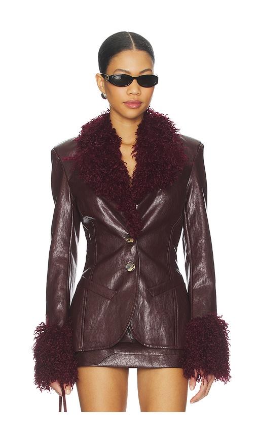 milkwhite fitted blazer with faux fur detail in burgundy. - size l (also in xs, s)