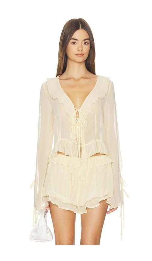 milkwhite ruffle long sleeve shirt in yellow. - size m (also in s)