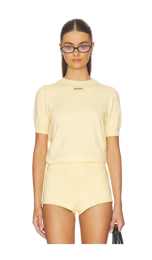 milkwhite short sleeve sweater in yellow.